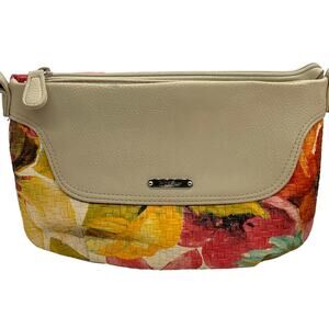 Multi Sac Floral Purse Handbag Crossbody Shoulder Bag New No Tags Tan Multicolor